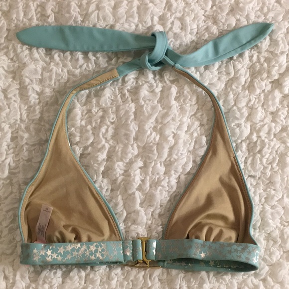 Mint Blue and Silver Stars Bikini Top - Picture 5 of 9